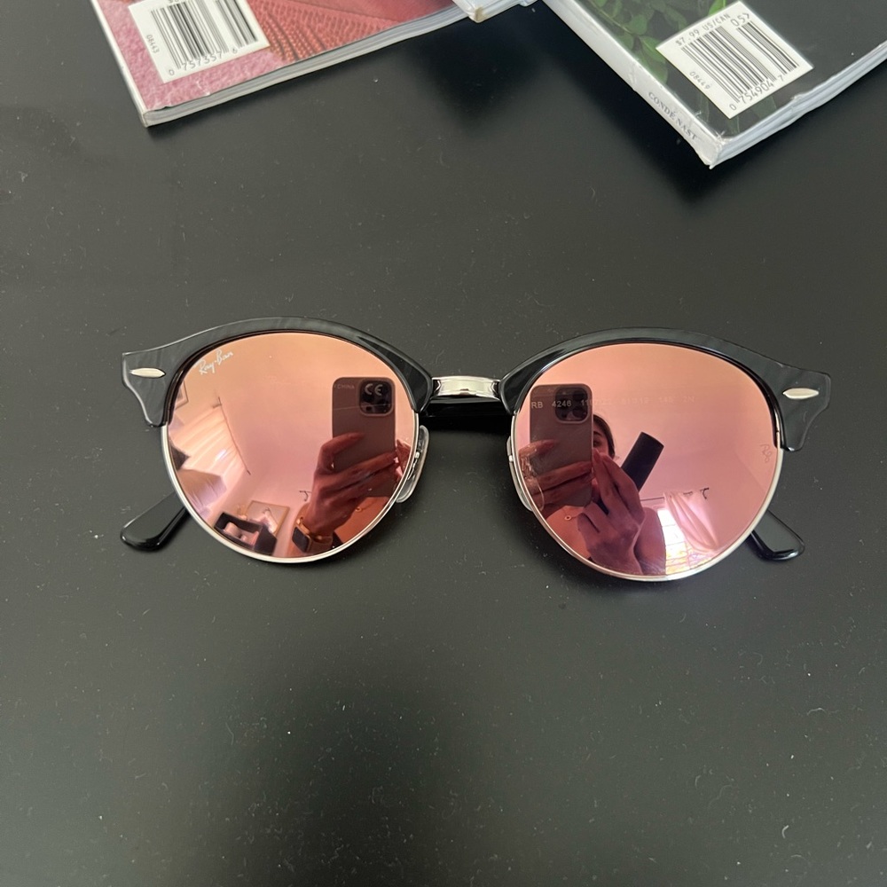 Ray Ban Clubround Sunglasses Pink Lenses EXCELLENT CONDITION AUTHENTIC
